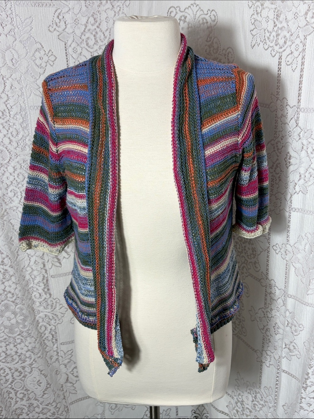Multi-Color Striped Open Front Women’s Sweater Cardigan